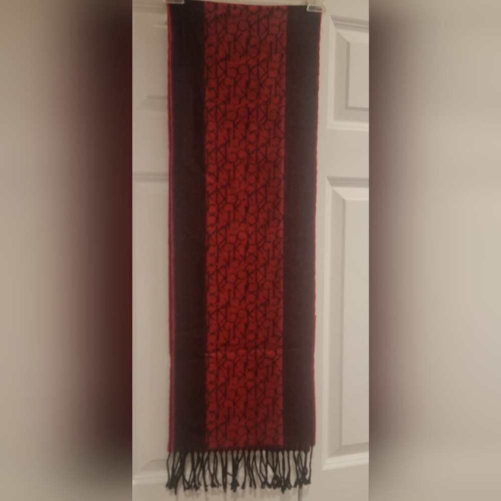Calvin Klein Red and Black Patterned Scarf